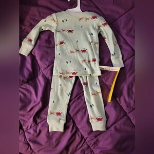 Carter's Kids Pajamas - Green with Reindeer Print